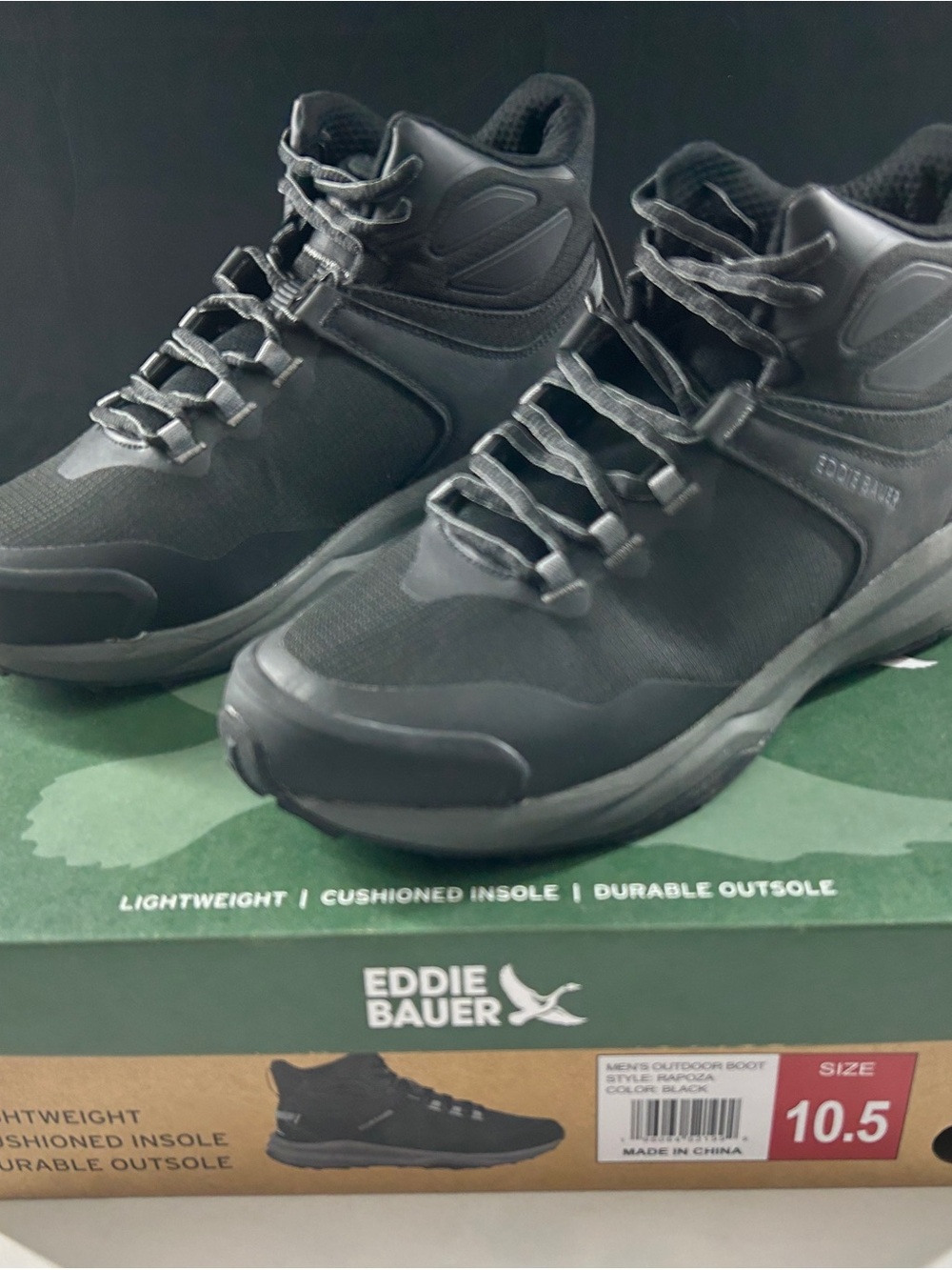Eddie Bauer Rapoza Black Outdoor Hiking Boots Men's 10.5 New